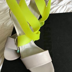 Jil Sander NWTs sandals w 4-5" heel size 7.5/8 Neon yellow and gray